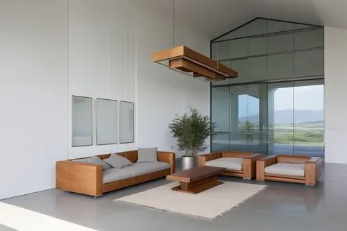 a room with couches, a table and a potted plant,interior modern design,contemporary decor,modern decor,modern living room,modern room,modern minimalist lounge,search interior solutions,cantilevered,mo