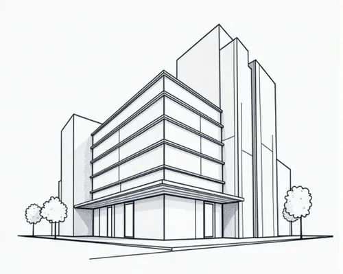 a building,black and white line drawing of a modern office building,bunshaft,unbuilt,edificio,multistorey,revit,kirrarchitecture,Illustration,Black and White,Black and White 01