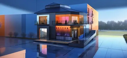 a digital rendering of a three - story house with several balconies,prefab,prodromal,primatial,vivienda,residencial,promax