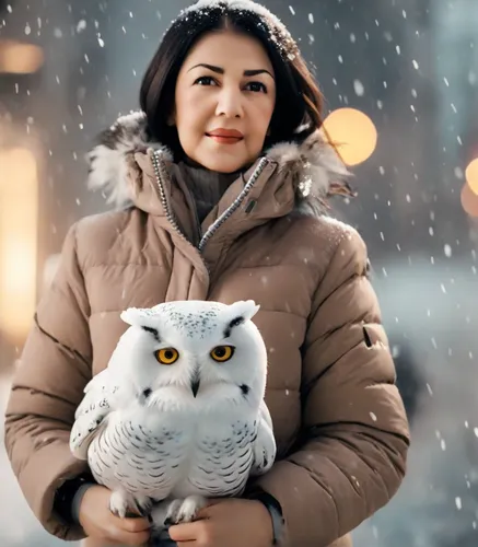 Woman with white owl,snow owl,snowy owl,owl background,owl nature,owl-real,hedwig,winter background,the snow queen,owls,kawaii owl,christmas owl,chetna sabharwal,large owl,winter animals,owl,lapland o