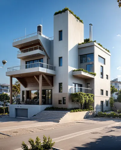 a house with some plants on top of it,modern house,modern architecture,dunes house,cubic house,residential house,modern building,cantilevers,residential,holiday villa,cantilevered,smart house,apartmen