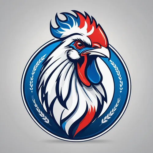 Football logo of a roaring white and blue rooster + flat background + simple,phoenix rooster,roosters,rooster,cockerel,svg,rooster head,crest,eagle vector,vintage rooster,bantam,fire logo,logo header,
