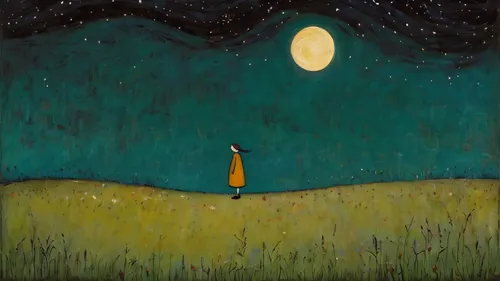 girl standing on the grass at night,,hanging moon,moonlit night,night scene,girl in a long,moon night,girl with tree,praying woman,sleepwalker,carol colman,moonlit,girl lying on the grass,night watch,