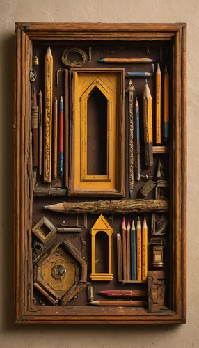 Write a story about a mysterious pencil frame found in an abandoned attic.,framed paper,pencil frame,dolls houses,decorative frame,miniature house,wood frame,wooden frame,bookcase,bookshelf,shadowbox,
