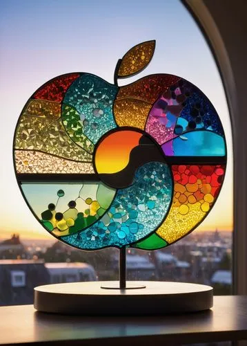 only big rainbow lips, white background, sunset,  apple round format  house with big windows, jigsaw puzzle, mosaic fading grey colors , birds, balcony, raining, ying and yang spin and twist,,apple lo