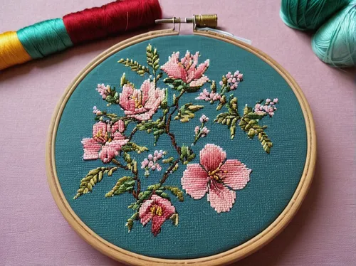 DIY Cross Stitching with a Pattern,embroidered flowers,embroidered leaves,vintage embroidery,stitched flower,embroidery,embroidered,floral and bird frame,embroider,floral frame,teal stitches,vintage f