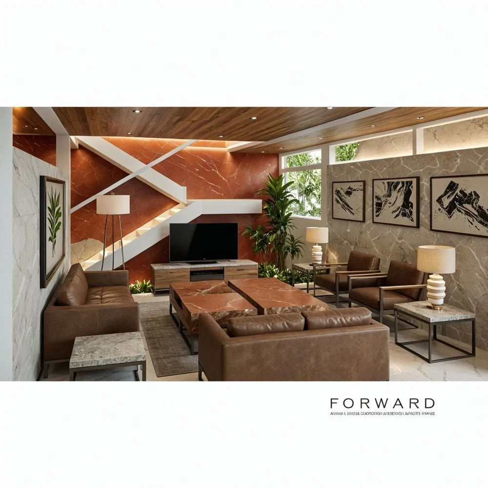 a spacious living room with two couches, chairs and a tv