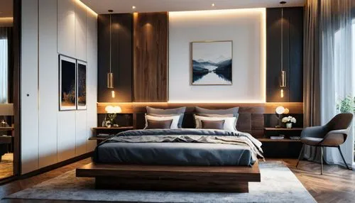 Modern bedroom interior design for Modern contemporary interior design,an elegant bedroom with wooden cabinets and walls,modern room,contemporary decor,modern decor,interior modern design,penthouses,h