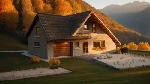a house in the middle of mountains surrounded by flowers,house in mountains,house in the mountains,house with lake,home landscape,small cabin,little house,small house,the cabin in the mountains,mounta