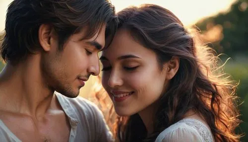  A bittersweet romantic scene between a couple, one girl deeply in love and gazing longingly at her partner, while the other smiles gently but looks unaware of the deep feelings, soft emotional tensio