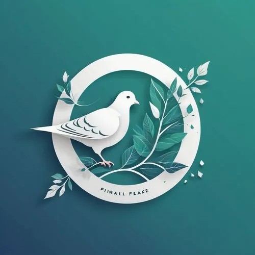 Pigeons and leaves, minimalism, geometric lines, logo design,teal digital background,dove of peace,dribbble,twitter logo,ecotrust,flower and bird illustration,peace dove,quickbird,ecopeace,dribbble ic
