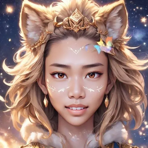 a cartoon image of an anime character in a cat costume,constellation wolf,kittani,lumi,sand fox,kitsune,fantasy portrait