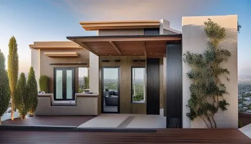 a white house with an awning in the back yard,modern house,cubic house,dunes house,modern architecture,penthouses,prefab,smart house,holiday villa,cube stilt houses,roof landscape,roof terrace,inverte