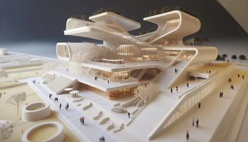 a model of a building in a building with people in it,prefab,parametrically,prefabrication,fractal design,pinnacle,modular