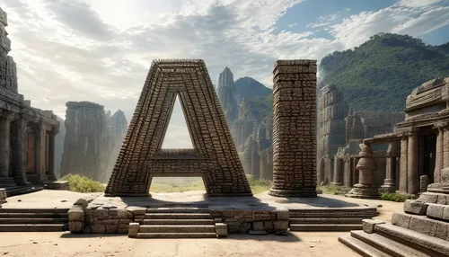 a stone structure made to look like the letter a,the ancient world,the letters of the alphabet,alphabetic,the ruins of the,ancient city,alphabets,ancient civilization,archaeologically,ancient building