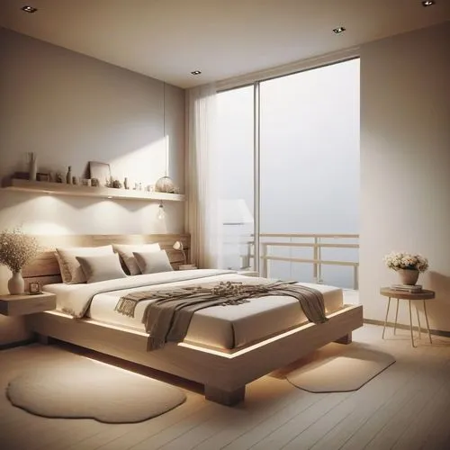 a bedroom with white carpet, lights and white bedding,sleeping room,modern room,bedroom,bedrooms,beds,great room,penthouses,headboards,interior modern design,guest room,sky apartment,daybeds,bedding,h
