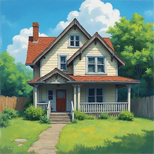 house, acrylic painting, trending on pixiv fanbox, palette knife and brush strokes, style of makoto shinkai jamie wyeth james gilleard edward hopper greg rutkowski studio ghibli genshin impact,a paint