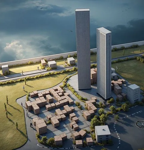 this shows an aerial view of a large urban area,spaceports,spaceport,solar cell base,sky space concept,nuclear power plant,futuristic architecture,futuristic art museum,thermal power plant,offshore wi