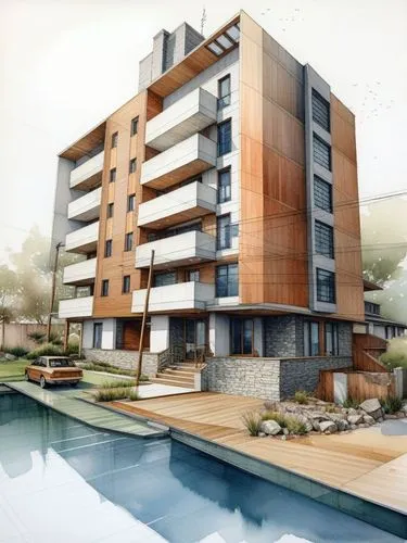 a large, modern apartment building on a residential plot,condominium,penthouses,multifamily,redevelop,new housing development,condos,modern architecture,renders,condo,apartment complex,render,apartmen