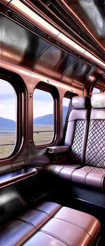 High-speed train, luxurious interior, HD details, metallic silver body, sleek curves, panoramic windows, comfortable seats, luggage racks, reading lamps, soft cushions, warm lighting, shallow depth of