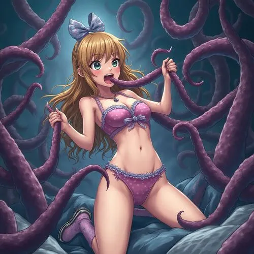 a cartoon girl in lingeriers stands near tentacles,nami,ursula,jenet,tentacle,tentacles,pacifica,nui,scylla,tentacled,under sea,vulnificus,kaho,starfish,lamia,under the sea,deep sea,hanabusa,zubieta,h