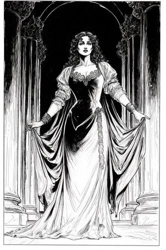 ((COMIC ART|2010 Comic Style|fine lineart), ((NO TEXT))).

atmospheric,
neo classical, classical, opera, symphonic metal,an engraving of a woman in an old fashion,sorceress,noblewoman,sorceresses,inks