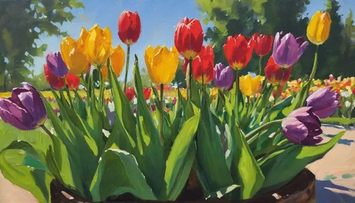"""No. 783 Sunny Day with the Tulips"" original fine art by Susan McManamen",tulips,orange tulips,two tulips,tulip festival,tulip festival ottawa,tulip flowers,wild tulips,red tulips,tulip bouquet,tul