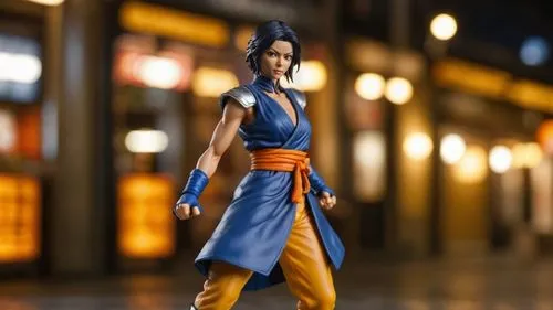 Ultra-réaliste, hyperdétaillé, photoréaliste, photographie macro, figurine d'action, Play Arts Kai, Rukia Kuchiki (réimaginée), Street Fighter style, éclairage de studio, faible profondeur de champ, b