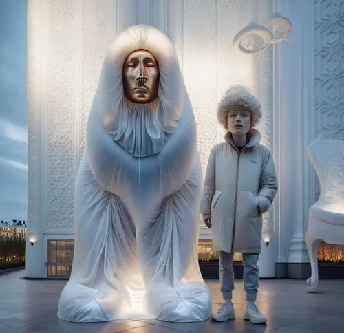 a couple of children standing in front of a statue,prophet,prophets,predestination,proselyte,televangelism,proclaim