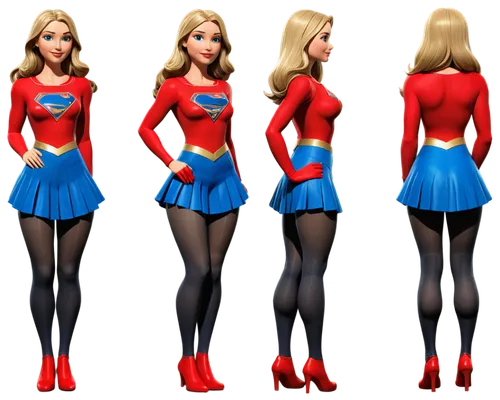 Create only high resolution, pixar 3d style, realist, 4k, character sheet style images like a paper doll, A pose. Create a beautiful and sexy super girl by dc comics studio. Her face must be like that