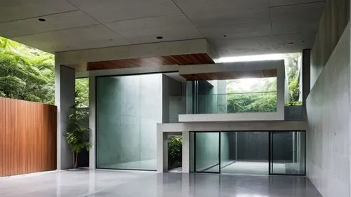 a modern concrete room with wooden walls and wooden accents,interior modern design,glass wall,cubic house,modern house,structural glass,modern architecture,glass facade,cantilevered,contemporary decor