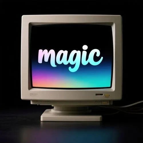 在屏幕上写上 " magic " 显示，彩色字体，适配屏幕,an old tv is turned on and has the word magic written on it,magic,magical,magically,magic wand,magic hat,magics,magicians,magic book,magician,magnify,magnifies,mac wallpa