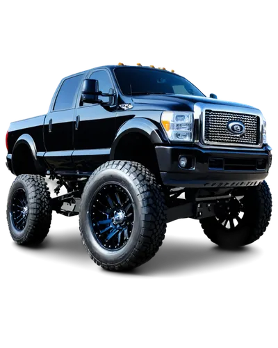 Large truck, shiny chrome wheels, metallic paint, bold headlights, rugged bumper, lifted suspension, massive tires, open doors, detailed interior, leather seats, steering wheel, dashboard, driver's pe