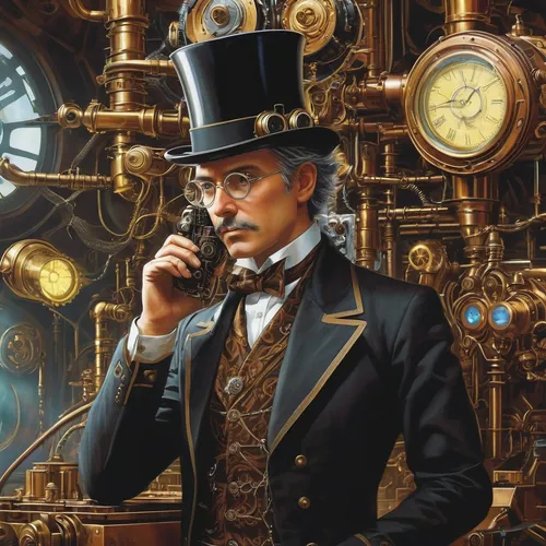In a steampunk world, an inventor creates a revolutionary AI with a mind of its own.,clockmaker,watchmaker,steampunk,steampunk gears,pocket watch,pocket watches,clockwork,ornate pocket watch,sherlock 