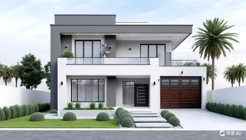 车库门,modern house with nice landscaping and some green grass,modern house,3d rendering,residencial,sketchup,residential house,render