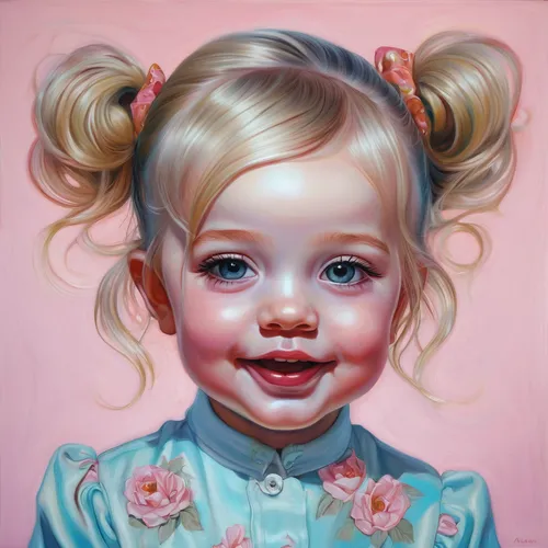 Sweet baby's face smiling with innocence,child portrait,oil painting on canvas,girl portrait,oil painting,portrait of a girl,young girl,child girl,little girl in pink dress,oil on canvas,girl with cer