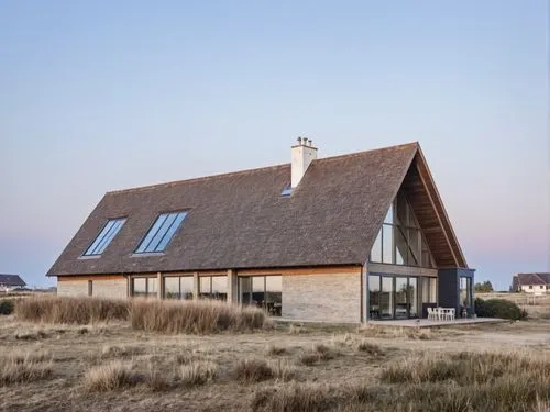 the house with two floors is shown in this picture,dunes house,danish house,straw hut,inverted cottage,timber house,passivhaus,Photography,General,Realistic