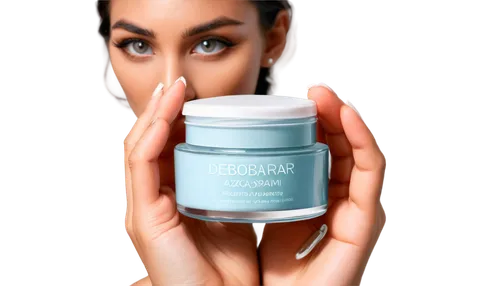 Eye cream, beauty product, small jar, white lid, silver label, glass container, reflective surface, morning skincare routine, female hand, delicate fingers, holding, close-up shot, shallow depth of fi