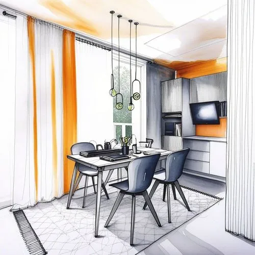 this is an artistic image of a dinning room with a television,kitchen design,modern kitchen interior,interior modern design,modern room,render,dining room,search interior solutions,consulting room,kit