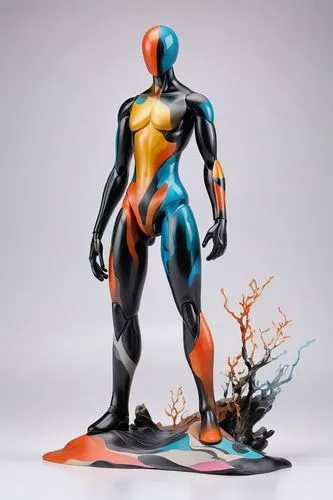  Action Figure， Full body ,a statue is standing in front of an arrangement of rocks,neon body painting,body painting,body art,splash paint,male poses for drawing,glass painting,garrison,eradicator,pai
