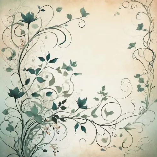 Devise an elegant floral background with muted colors and delicate vines.,a wallpaper with vines and leaves in the center,antique background,floral digital background,watercolor floral background,pape