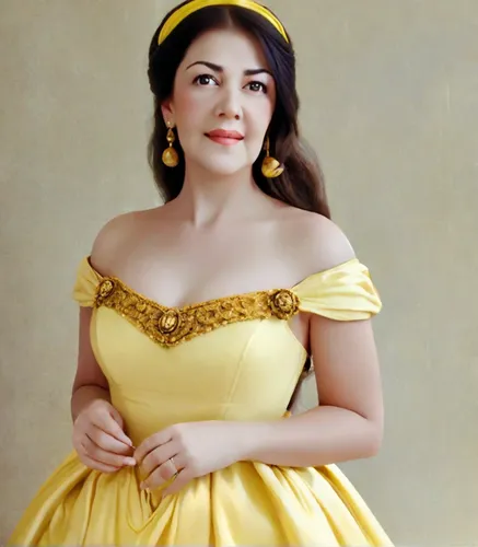 Princess Belle from Disney Beauty and the Beast, yellow ball gown with a fitted bodice with off-the-shoulder sleeves, loose updo hair, wears a golden hairband,princess sofia,traditional costume,kaew c