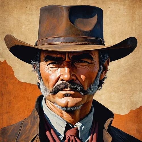 spaghetti western, 2d graphic novel style, Burt Reynolds, weathered, cowboy hat, hard times tone,drover,western,gunfighter,sheriff,stetson,wild west,american frontier,man portraits,western film,stagec