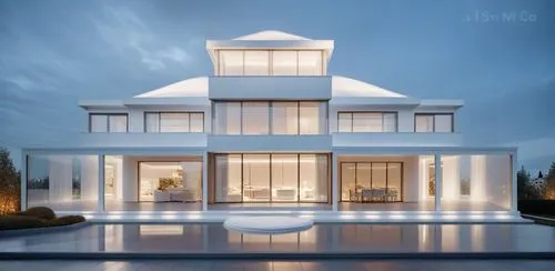 a modern building that has two large windows,prefab,promised,propounds,prenuptial,residential property,prodigal