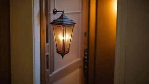 the lit post light is on above the door,porchlight,sconces,lamplight,sconce,wall light,ensconce,vintage lantern,gas lamp,hanging light,entryways,wall lamp,hanging lamp,gaslight,hanging lantern,bedside