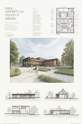 an architectural presentation board of an artist's residence design with floor plans, views perspectives 3D renders and texts in a neatly composed sheet with space and balanced formatted graphics

,dr