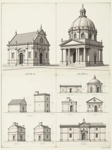 A diagram showing the process of building with each step represented by different architectural sketches and digital construction models of building structures and dimensions. The left side features t