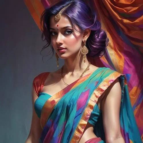 A beautiful 26 year old woman in a flowing, colorful sari. Low cut. Flirty.
,a woman in an indian dress with a scarf around her,sarees,pallu,sari,saree,indian woman,dupatta,indian girl,girl in cloth,p