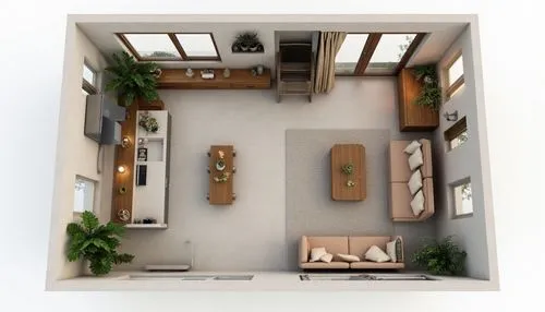cocina comedor estar modernos con detalles de pintura modernos, suelo de revestimiento ceramico arena con guardas, mesada de granito con bajos mesadas de madera colorada, y ventanas para ventilacion e