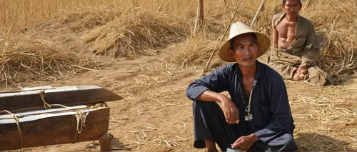 A farmer from the Magwe Region of Myanmar takes a break from the extreme heat to chat to me in his basic English, which he learned by himself. (Paul Ratje),woman of straw,threshing,basket weaver,amish